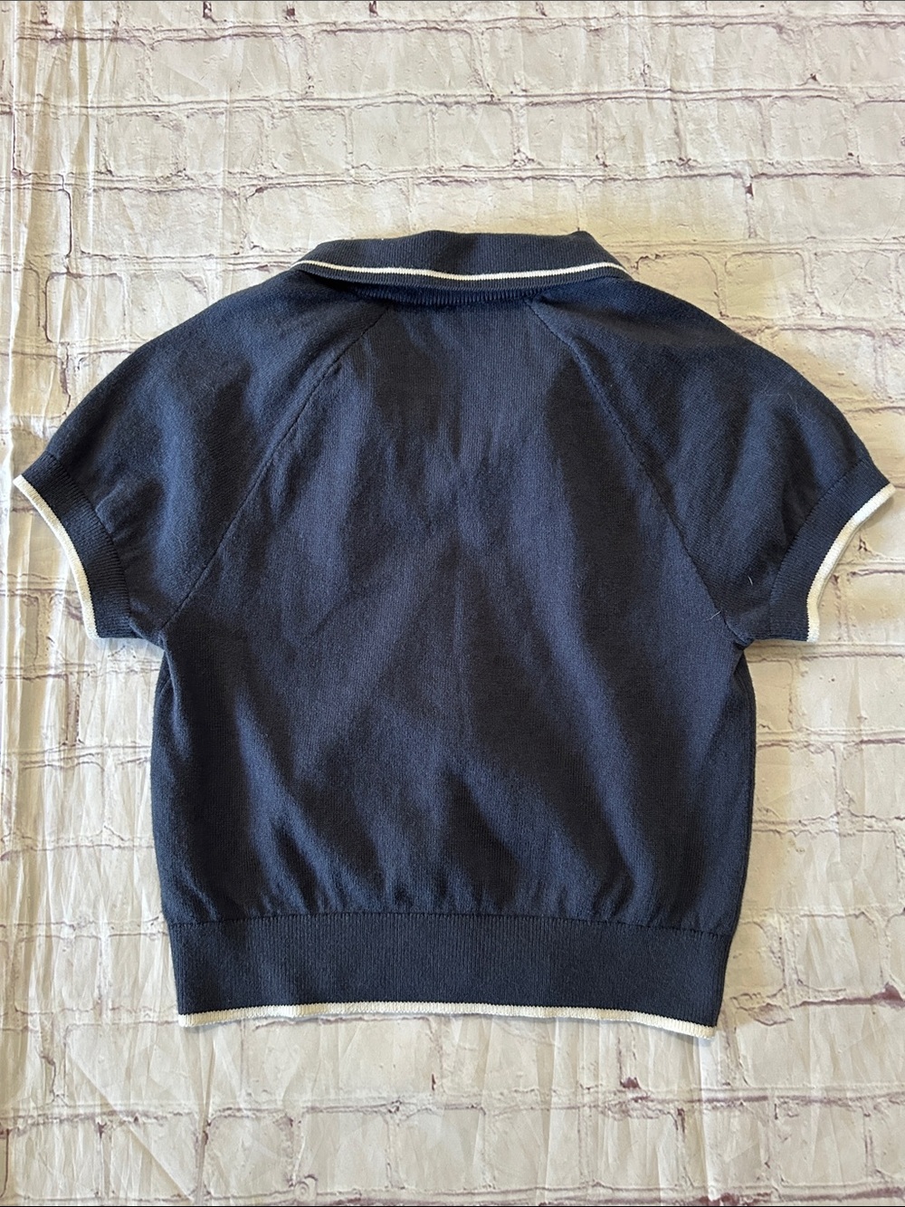 TNA Aritzia Navy Polo Crop Top Sweater with White Trim - XS - Picture 5 of 5